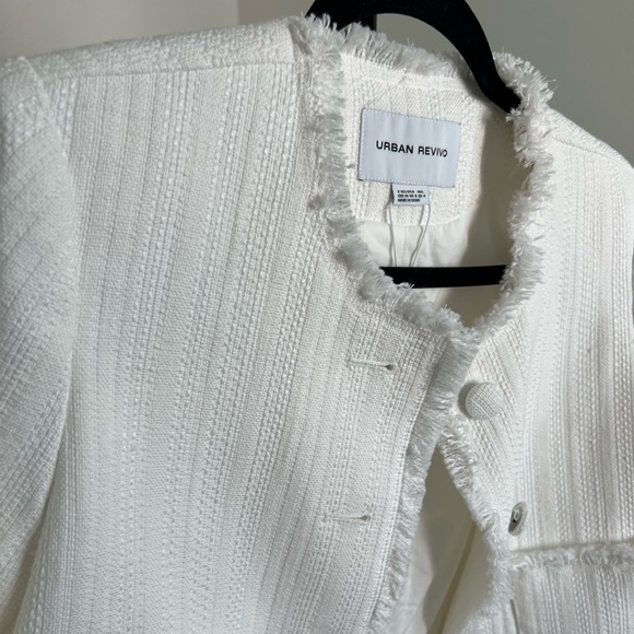 NWT URBAN REVIVO Off White Two Piece Fringe Blazer And Skirt Set - Picture 4 of 7